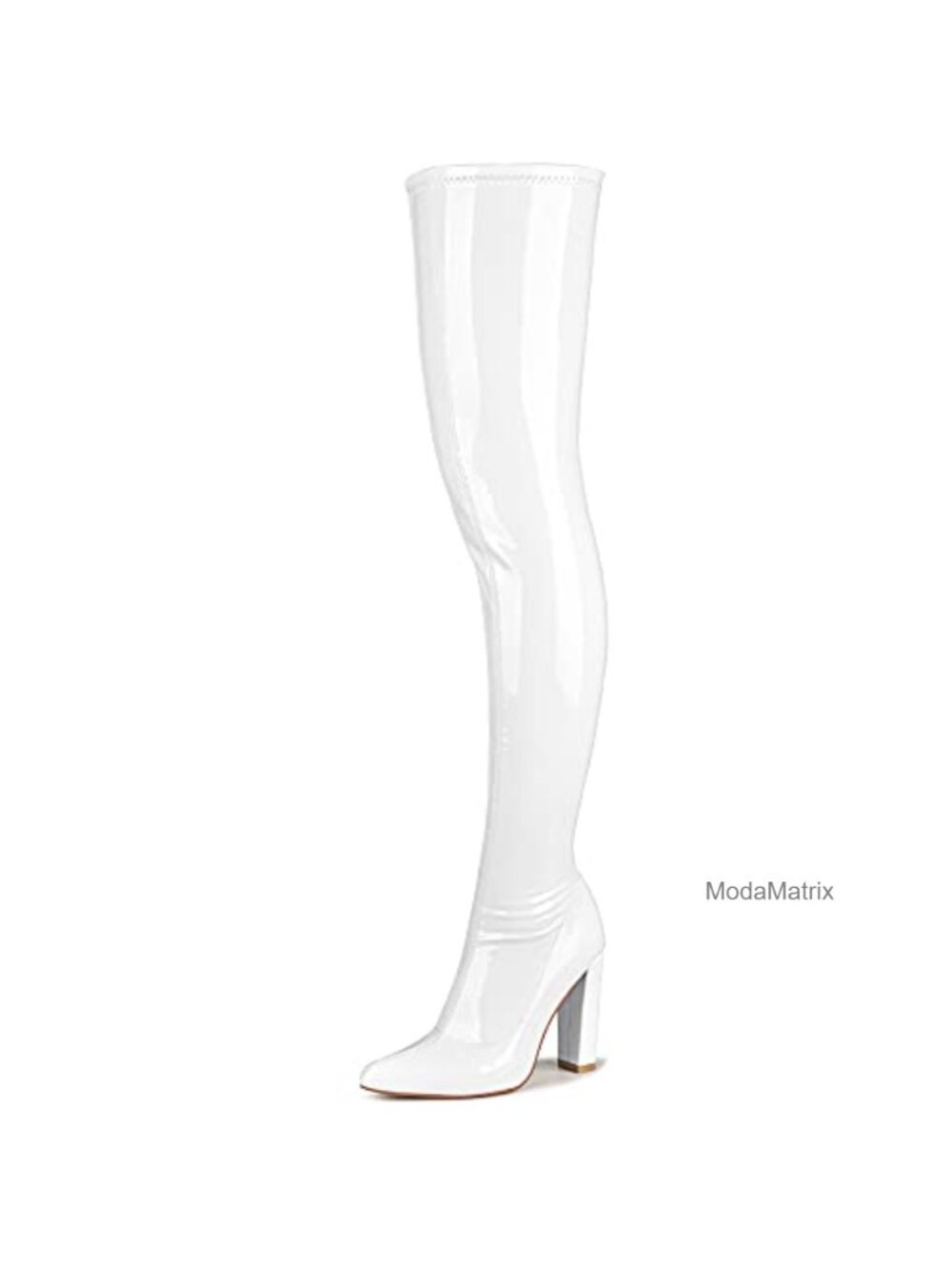 Women's Thigh High Boots Patent Leather PU Block Heel Pointed Toe